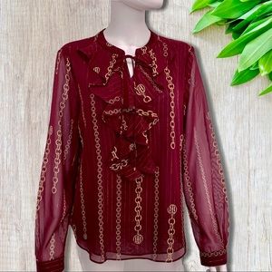 NWT Tommy Hilfiger Maroon long-sleeve blouse.SizeL